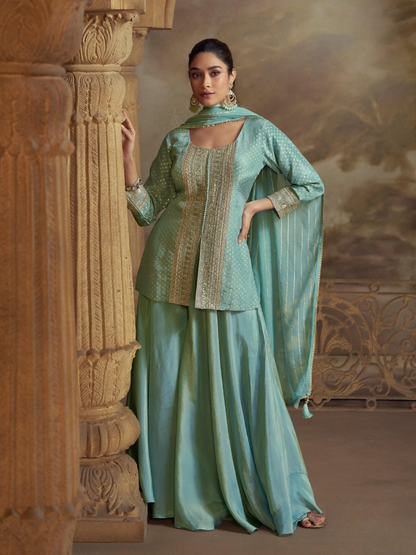 Anaita Sky Blue Georgette Readymade Suit with Embroidery Work