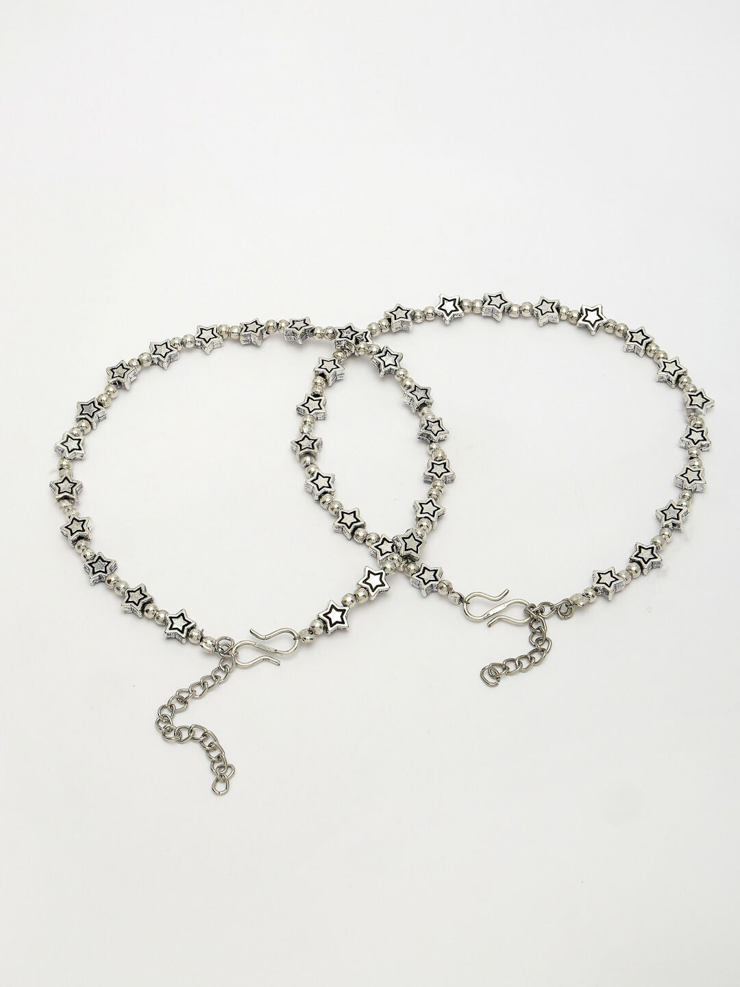 NVR Women's Set of 2 Silver-Plated Star Design Anklets