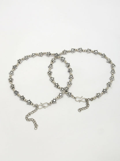 NVR Women's Set of 2 Silver-Plated Star Design Anklets
