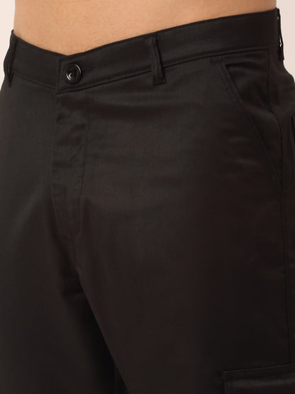 Jainish Men's Casual Cotton Solid Cargo Pants ( KGP 154 Black )