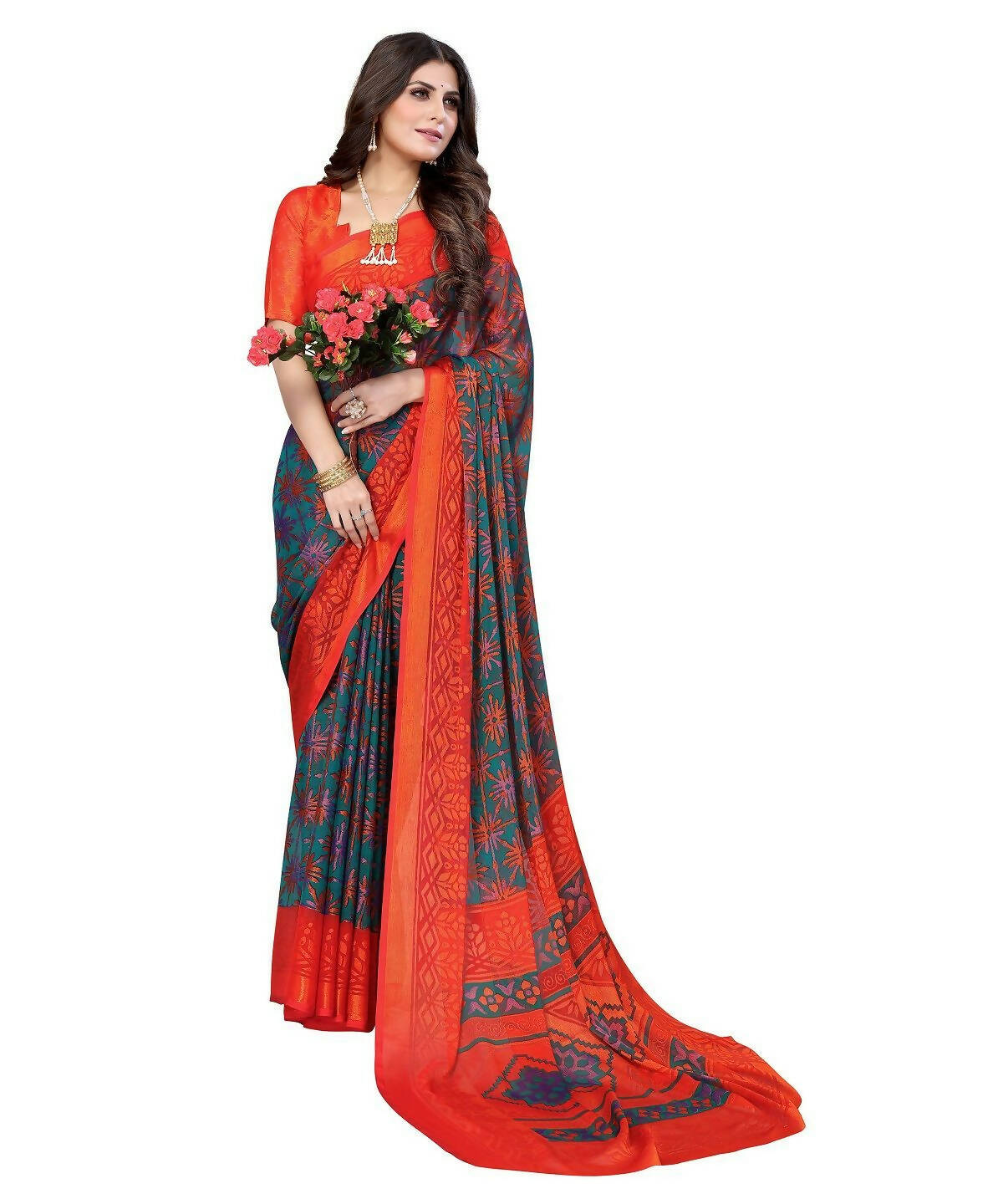 Vamika Rama Green Chiffon Brasso Bollywood Style Woven Saree (DEVINA RAMA)