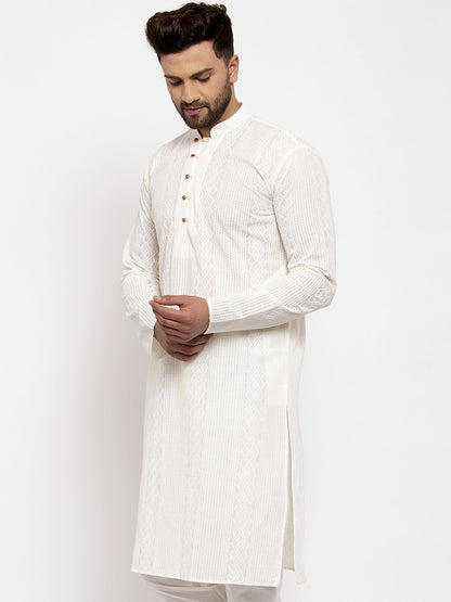 Jompers Men Cream Embroidered Kurta Only