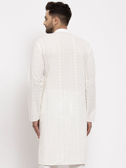 Jompers Men Cream Embroidered Kurta Only