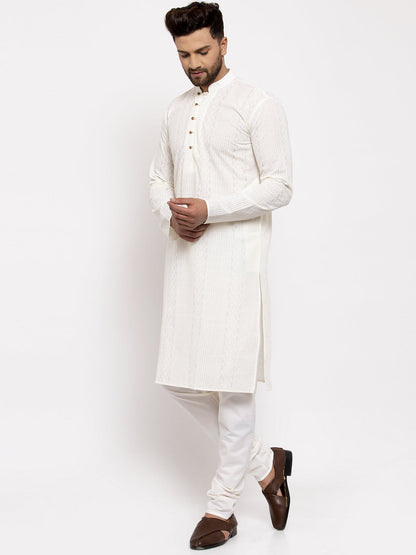 Jompers Men Cream Embroidered Kurta Only