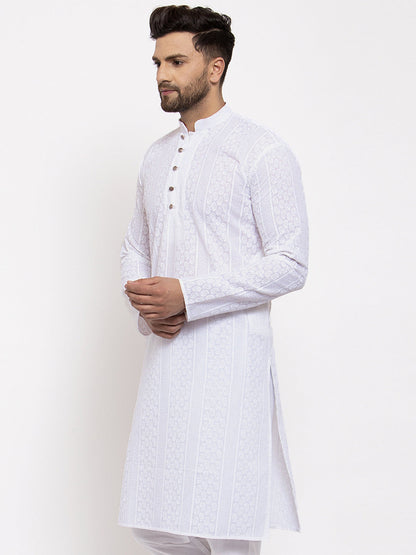 Jompers Men White Embroidered Kurta Only