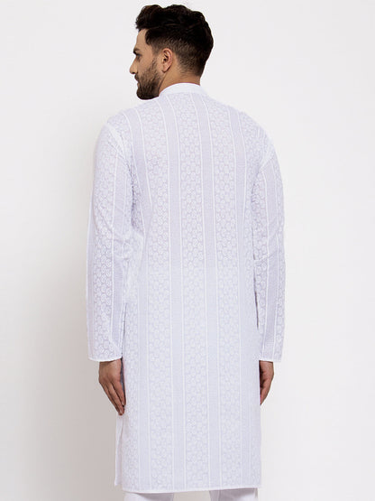 Jompers Men White Embroidered Kurta Only