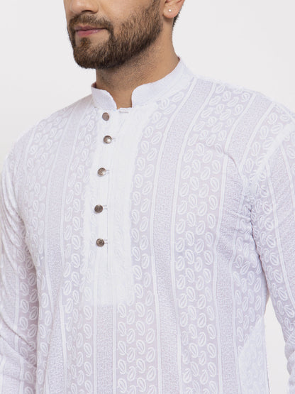 Jompers Men White Embroidered Kurta Only