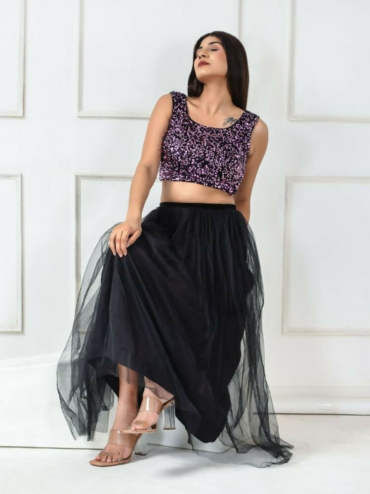 Amodini Designer Studio Women's Velvet Voilet Sleeveless Blouse
