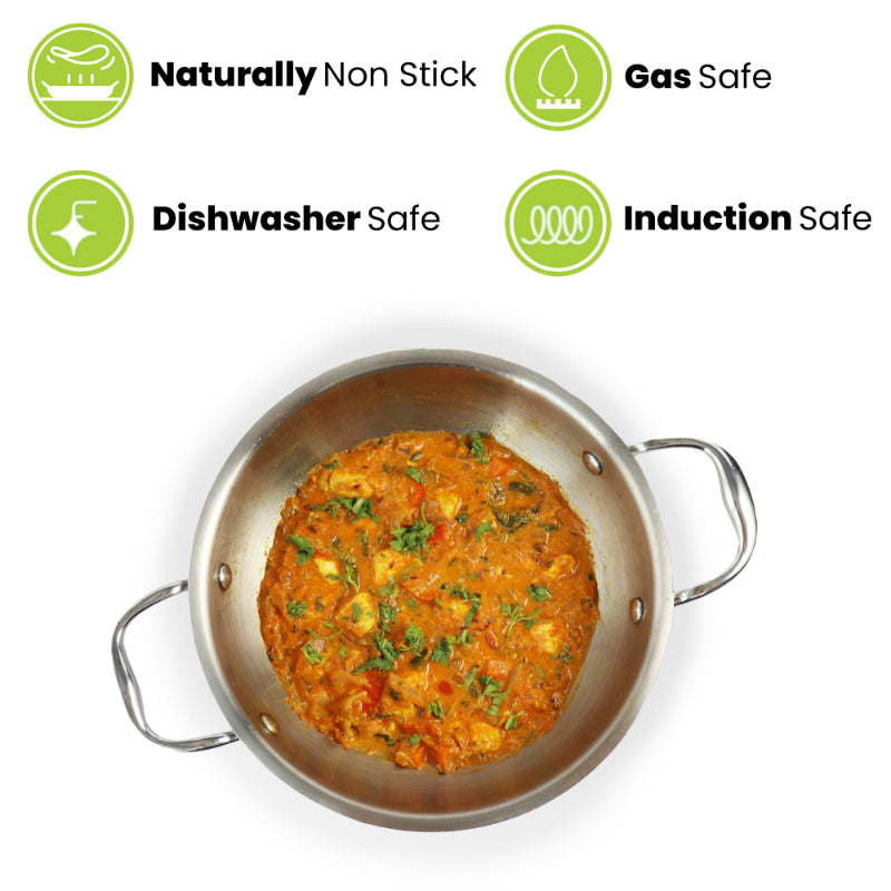 Allo Isla CookSafe Triply Kadhai With Stainless Steel Lid | Non Toxic |1.2L, 1.5L, 2L, 3L, 4L, 5.5L, 6.8L, 7L