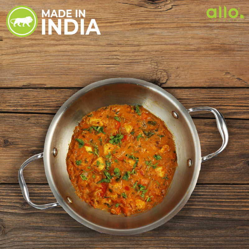 Allo Isla CookSafe Triply Kadhai With Stainless Steel Lid | Non Toxic |1.2L, 1.5L, 2L, 3L, 4L, 5.5L, 6.8L, 7L