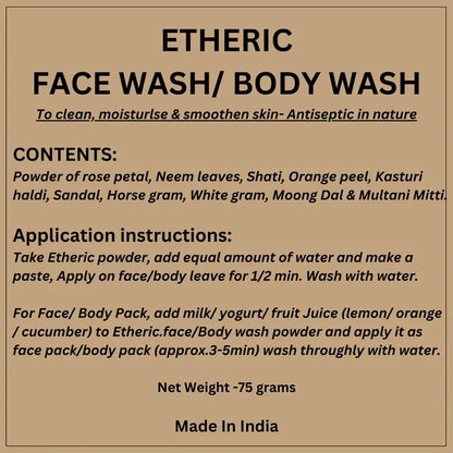 Etheric Herbal Face & Body Wash Powder – Natural Anti Acne & Skin Brightening Care