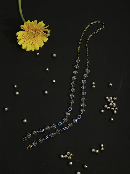 Unisex Gold-Toned Blue Evil Eye Beaded Mask Chain - Ruby Raang