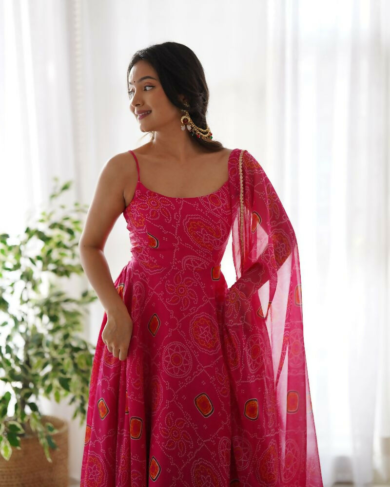 Joban Fashion Pink Kurta Set Chiffon Sequin Embroidery Work