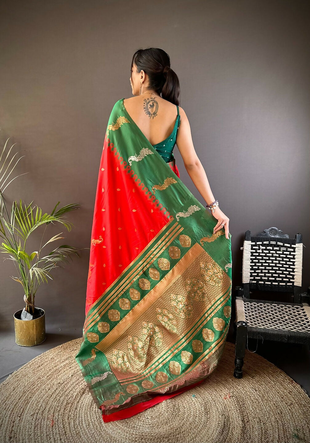 Joban Fashion Green Peacock,Butti Banarasi Silk Sarees