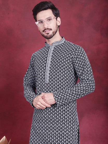 Jompers Men's Sequins Embroidered Kurta - Grey