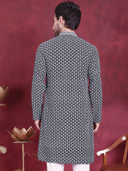 Jompers Men's Sequins Embroidered Kurta - Grey
