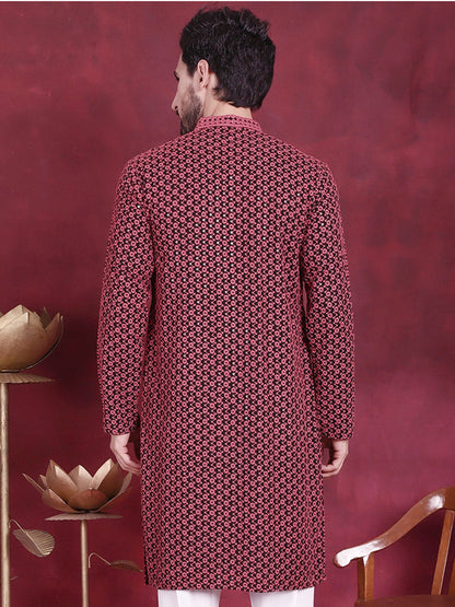 Jompers Men's Sequins Embroidered Kurta - Magenta