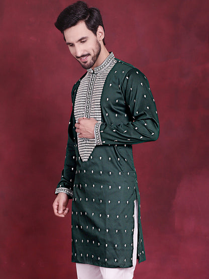 Jompers Men's Sequins Embroidered Kurta - Olive