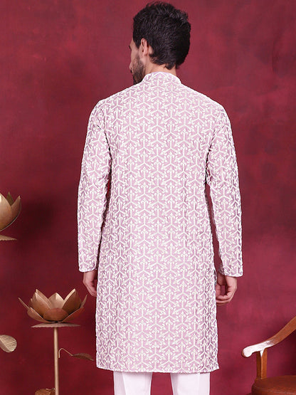 Jompers Men's Chikankari Embroidered Kurta - Purple
