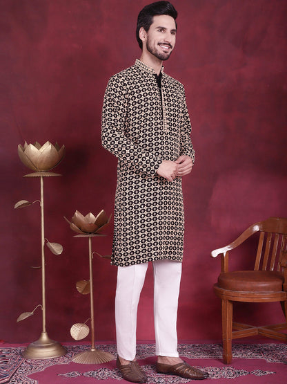 Jompers Men's Sequins Embroidered Kurta - Black