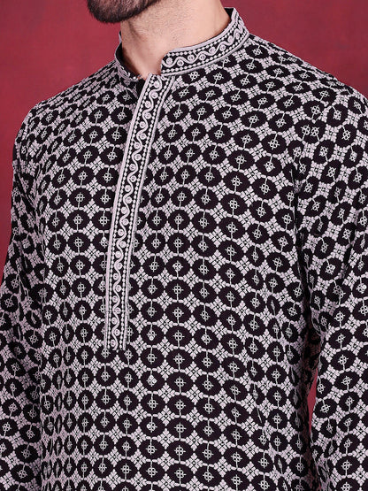 Jompers Men's Sequins Embroidered Kurta - Grey