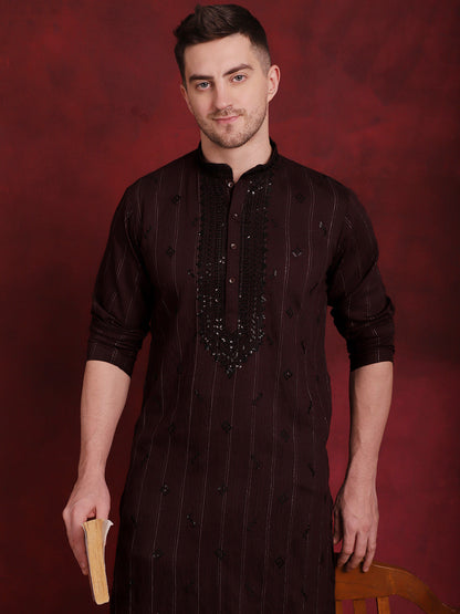 Jompers Men's Sequins Embroidered Kurta - Maroon