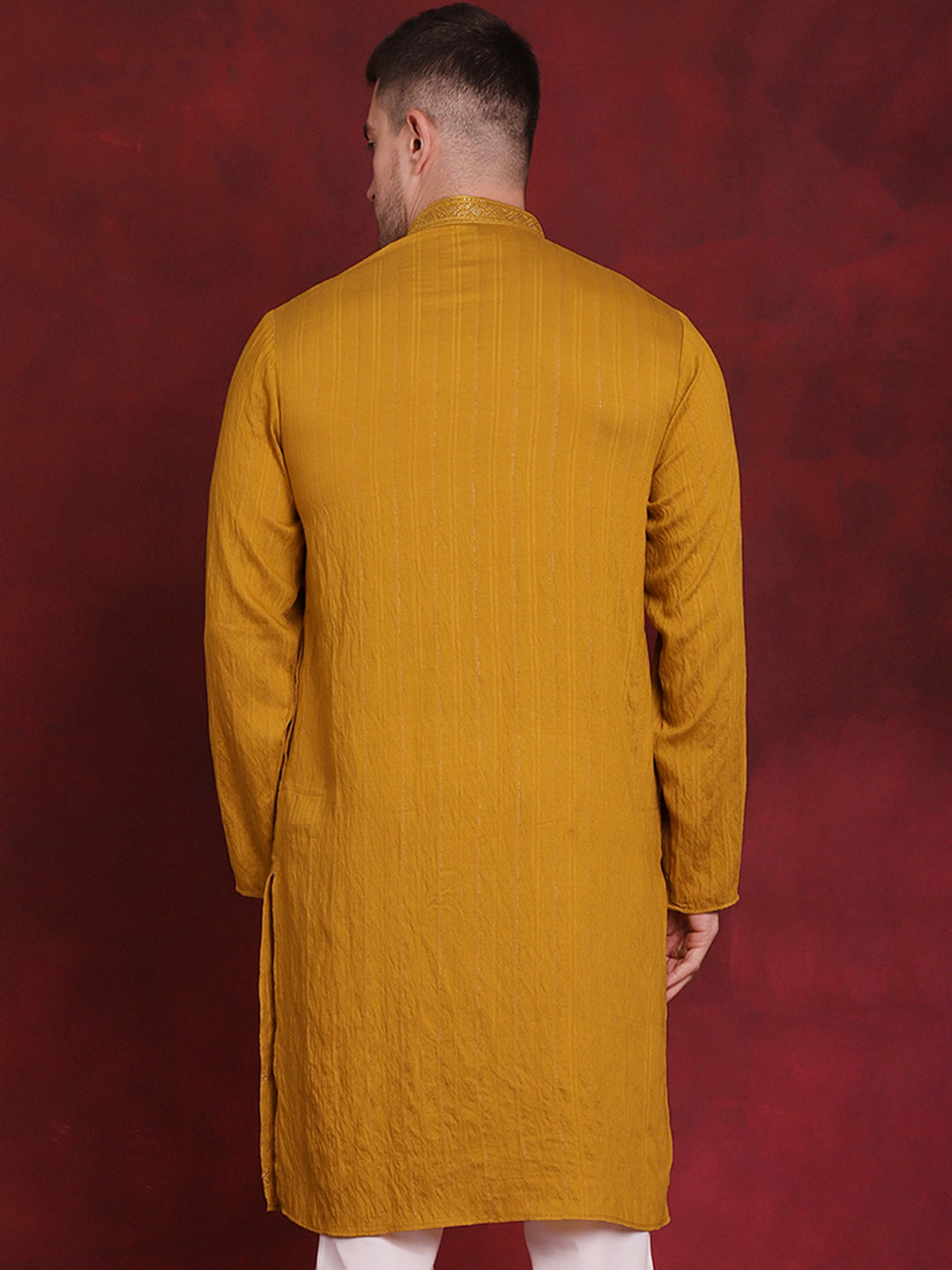 Jompers Men's Sequins Embroidered Kurta - Mustard