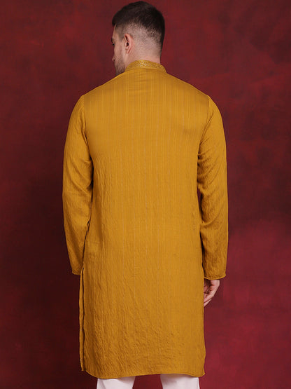 Jompers Men's Sequins Embroidered Kurta - Mustard