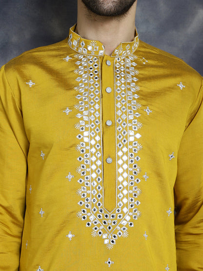 Jompers Men's Embroidered Kurta - Mustard