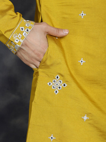 Jompers Men's Embroidered Kurta - Mustard