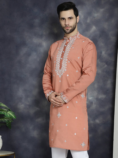 Jompers Men's Embroidered Kurta - Peach