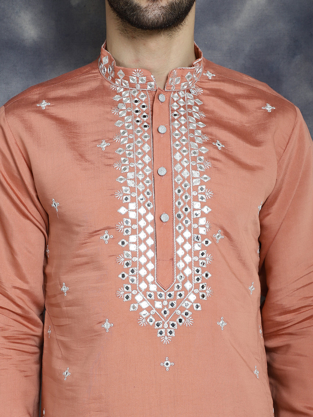 Jompers Men's Embroidered Kurta - Peach