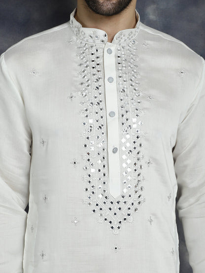 Jompers Men's Embroidered Kurta - White
