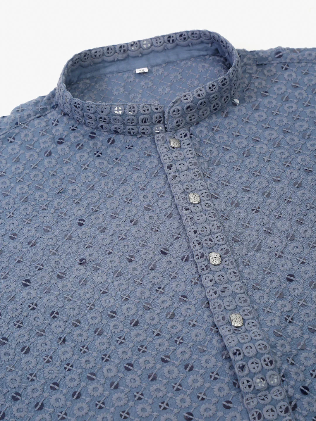 Jompers Men's Grey Chikankari Embroidered and Sequence Kurta Only