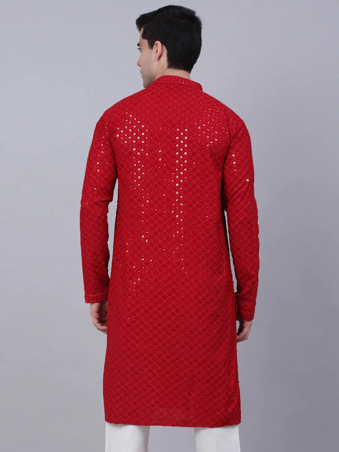 Jompers Men's Maroon Chikankari Embroidered and Sequence Kurta Only