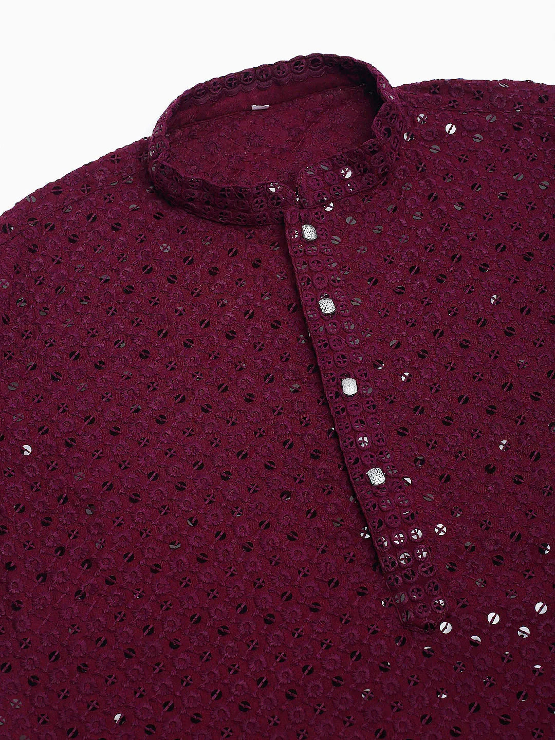 Jompers Men's Purple Chikankari Embroidered and Sequence Kurta Only