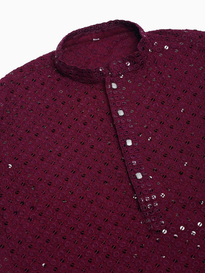 Jompers Men's Purple Chikankari Embroidered and Sequence Kurta Only