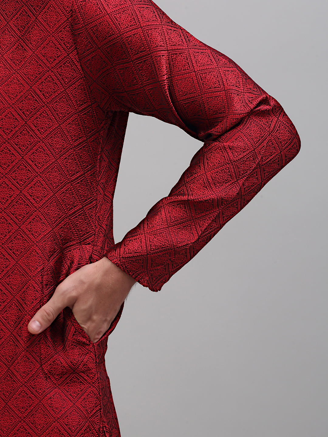 Jompers Men's Maroon Collar Embroidered Kurta Only
