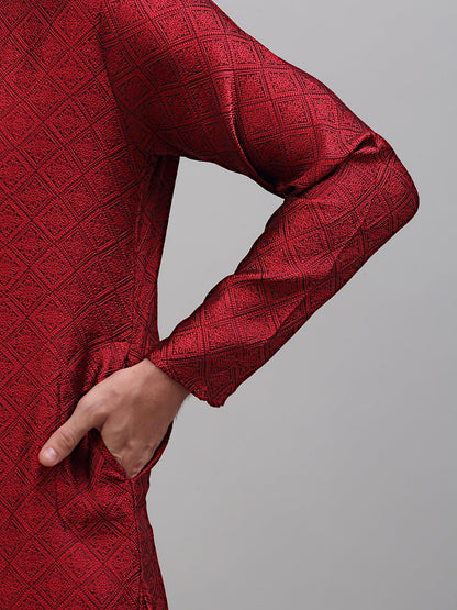 Jompers Men's Maroon Collar Embroidered Kurta Only