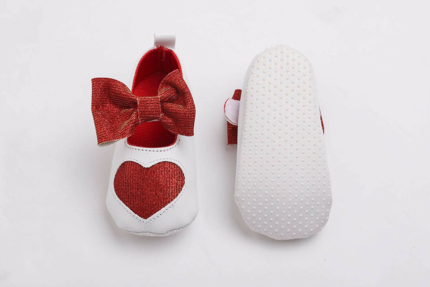 Tiny Bugs Girls Heart Bow Detailing Booties - White & Red