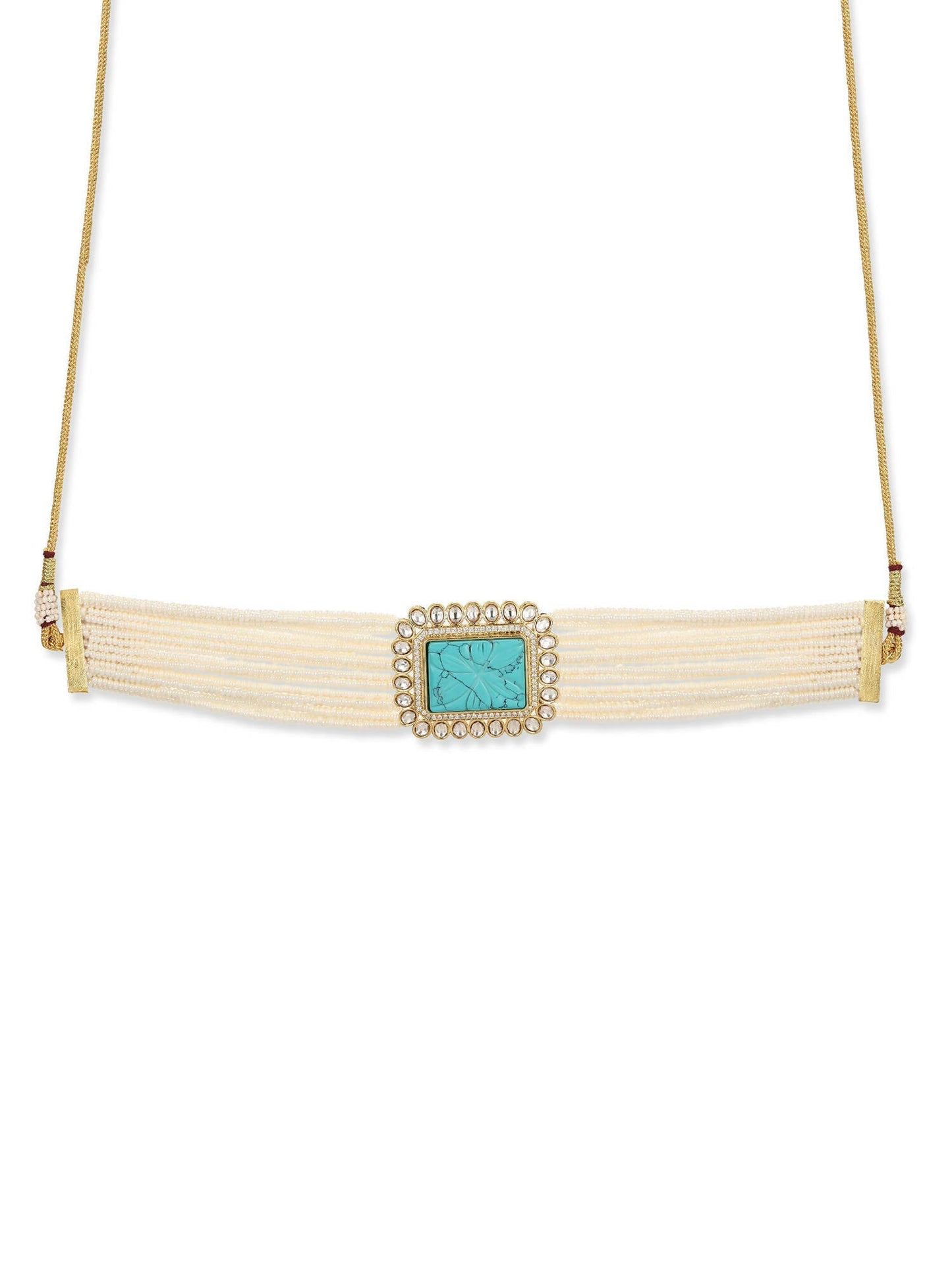 Women's Blue White Gold-Polished Handcrafted Necklace - Ruby Raang