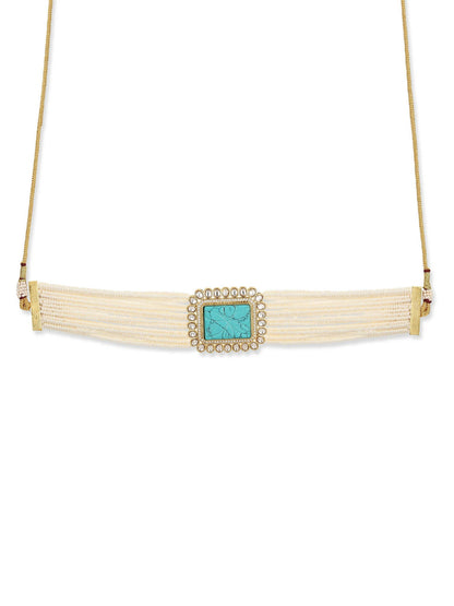 Women's Blue White Gold-Polished Handcrafted Necklace - Ruby Raang