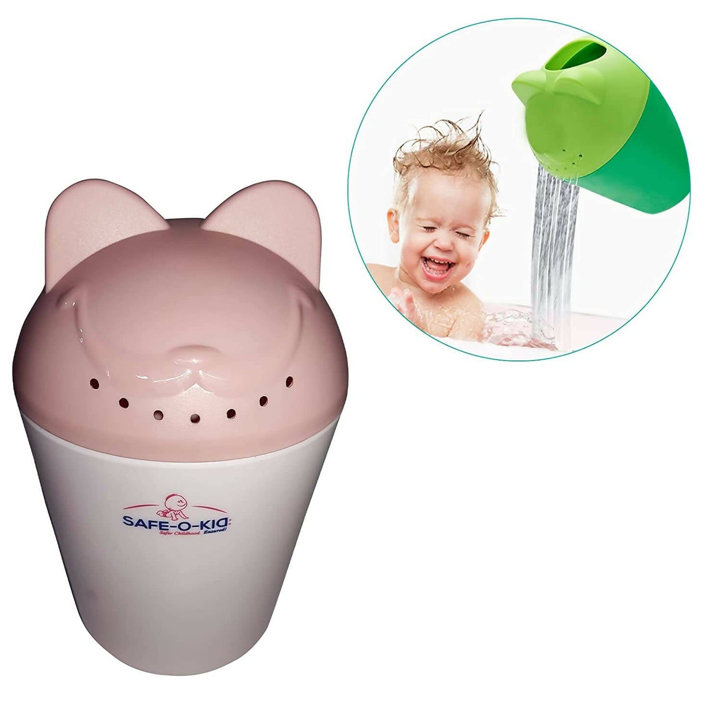 Safe-O-Kid Hair Washing Mug, Baby Shampoo Cup, Baby Shower, Baby Bath Rainer, Pink