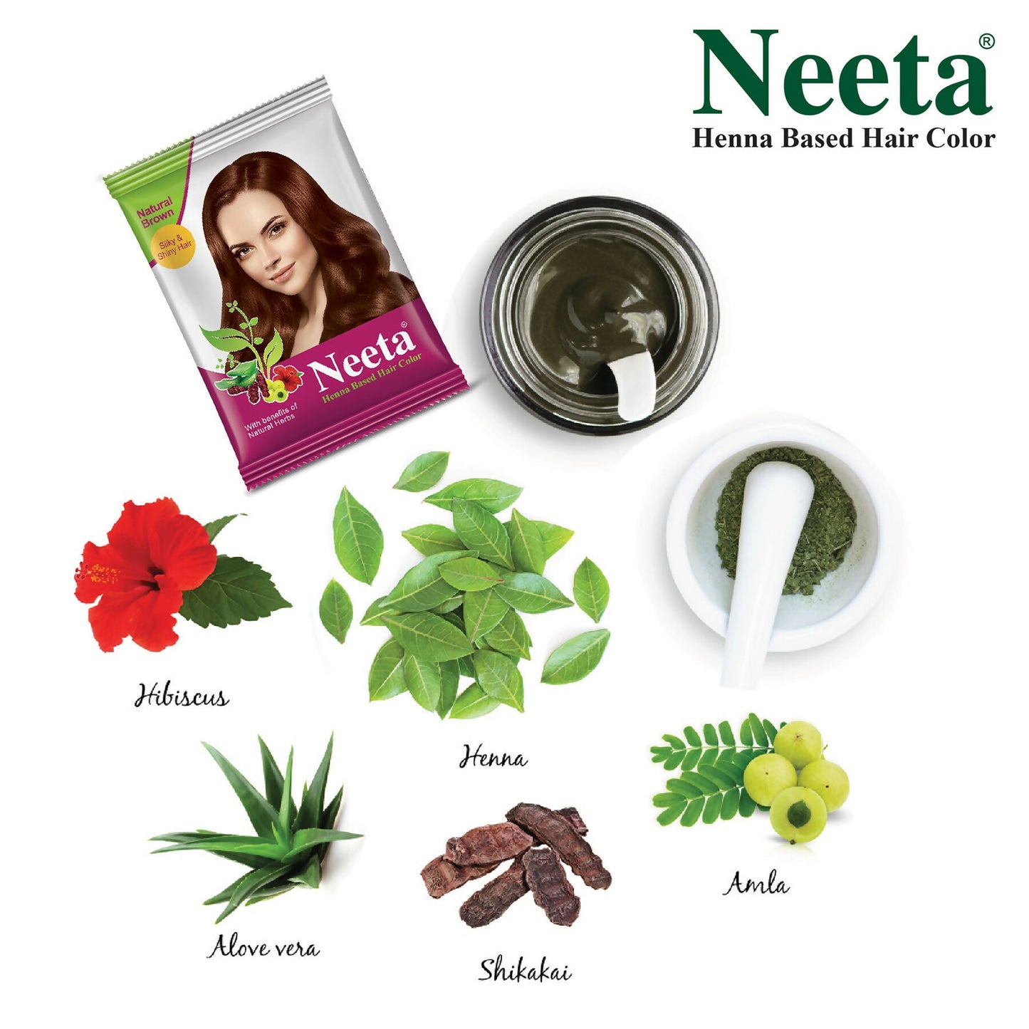 Neeta Hair Color Powder Natural Henna Based Hair Color (Pack of 10) Natural Brown