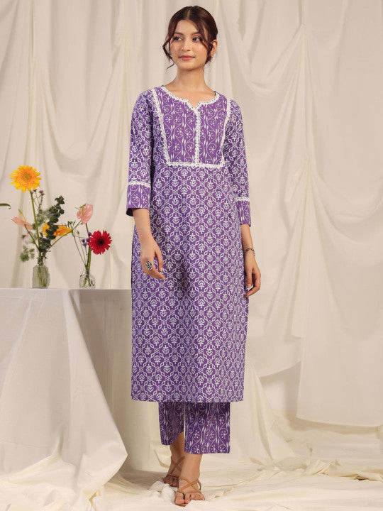 Anayna Women Floral Embroidered Regular Pure Cotton Kurta with Trousers