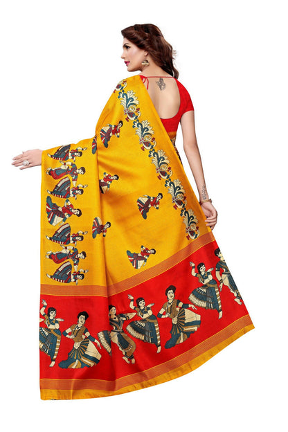 Vamika Latest Fashion Yellow Kalamkari With Jhalar Khadi Silk Saree