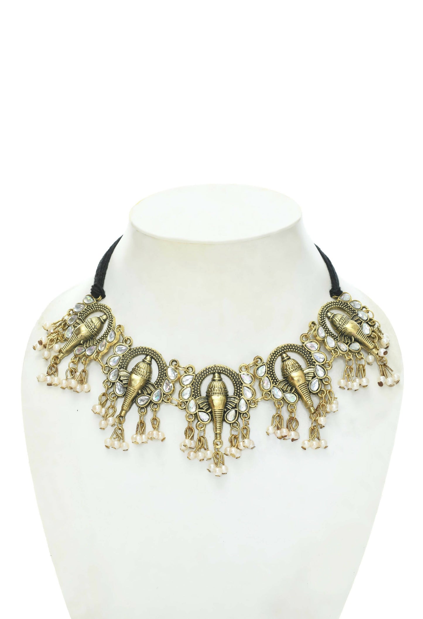 Mominos Fashion Johar Kamal Oxidised Gold-Polished Ganesha Design Necklace Choker Set