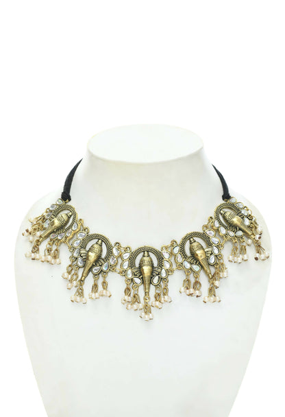 Mominos Fashion Johar Kamal Oxidised Gold-Polished Ganesha Design Necklace Choker Set