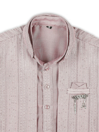 Joban Fashion Kids Island Embroidery Sequence Full Sleeves Kurta, Pyjama Set with Nehru Jacket - Pink