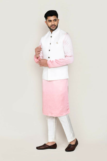 Joban Fashion White Colored Cotton Satin Work Men's Jacket